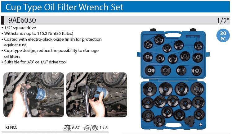30PC.CUP TYPE OIL FILTER WRENCH SET - KING TONY